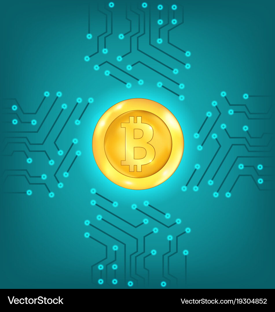 Circuit background with crypto currency bitcoin Vector Image