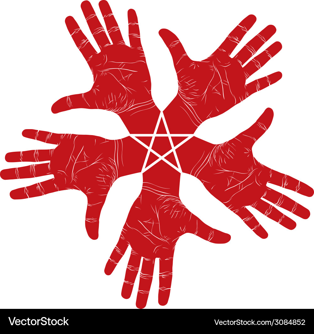Five open hands abstract symbol with pentagonal Vector Image