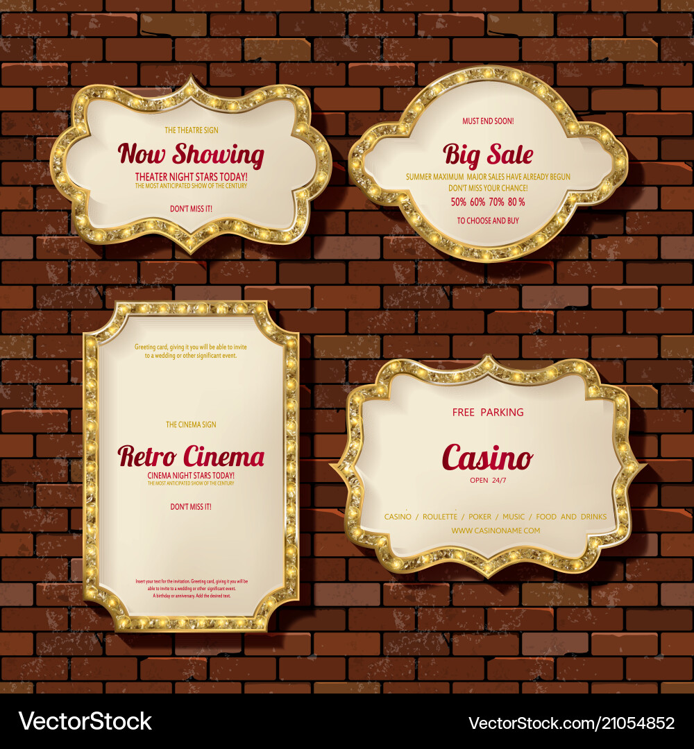 Illuminated retro frames set with shining lights vector image