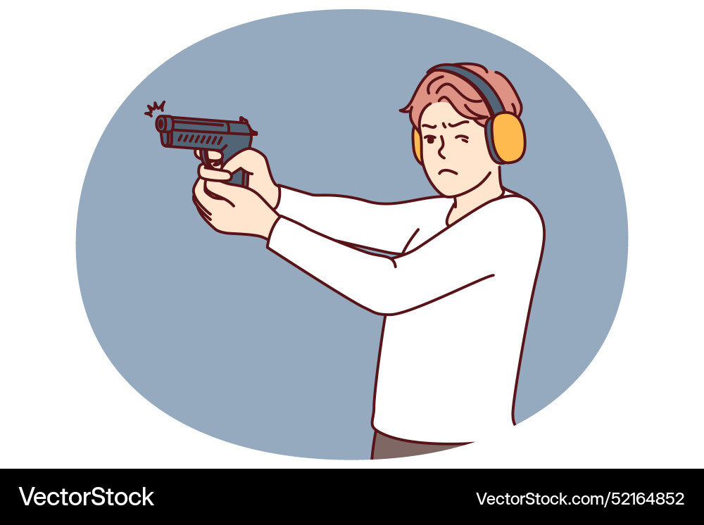 Man with gun trains at shooting range to learn how Man with gun trains at shooting range to learn how vector image