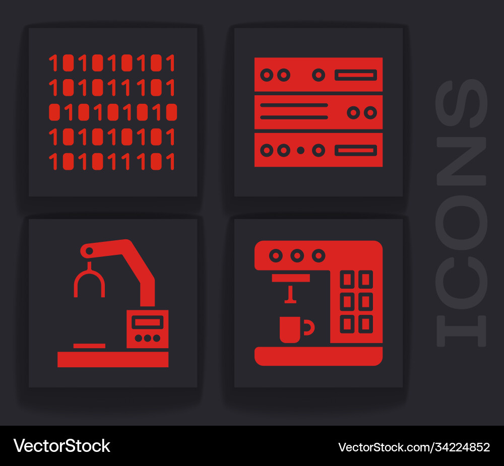 Set coffee machine binary code server data web Set coffee machine binary code server data web Vector Image