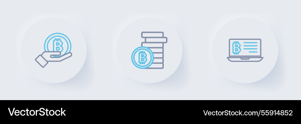 Set line mining bitcoin from laptop Set line mining bitcoin from laptop Vector Image