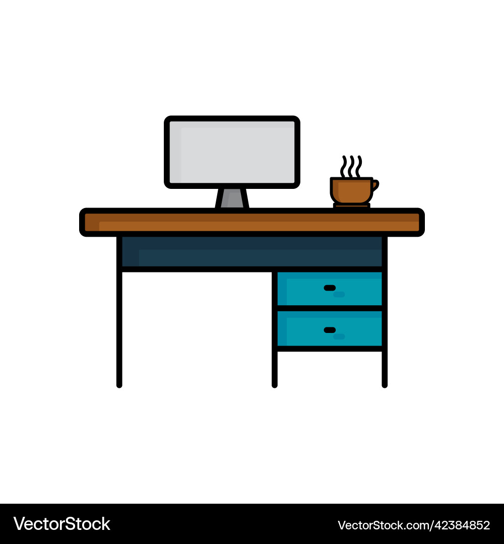 Table with screen suitable for workspace symbol Table with screen suitable for workspace symbol Vector Image