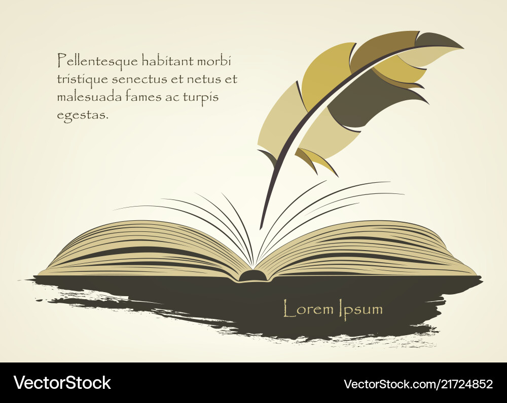 Writing pen multicolored feather with open book Writing pen multicolored feather with open book vector image
