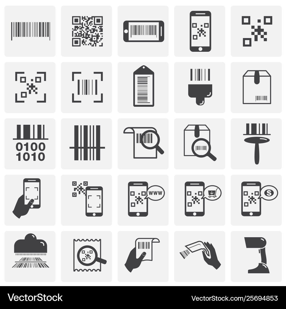 Barcode related icons set on background Barcode related icons set on background Vector Image