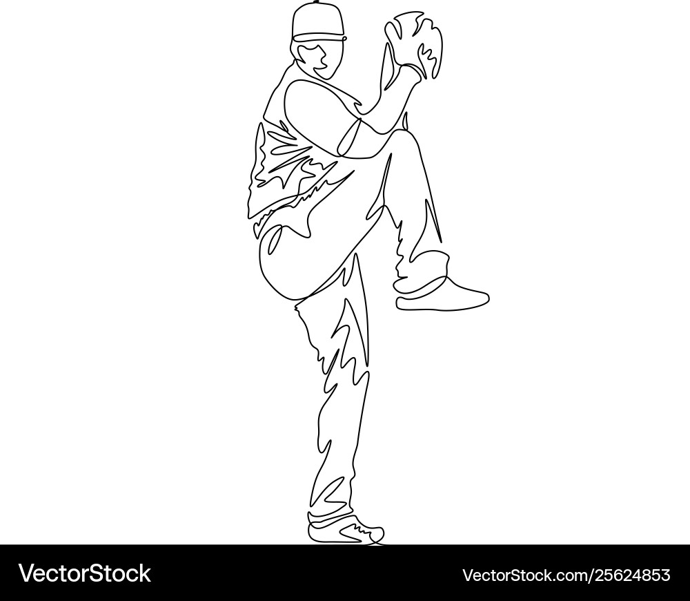 Continuous line pitcher going to throw ball Continuous line pitcher going to throw ball vector image