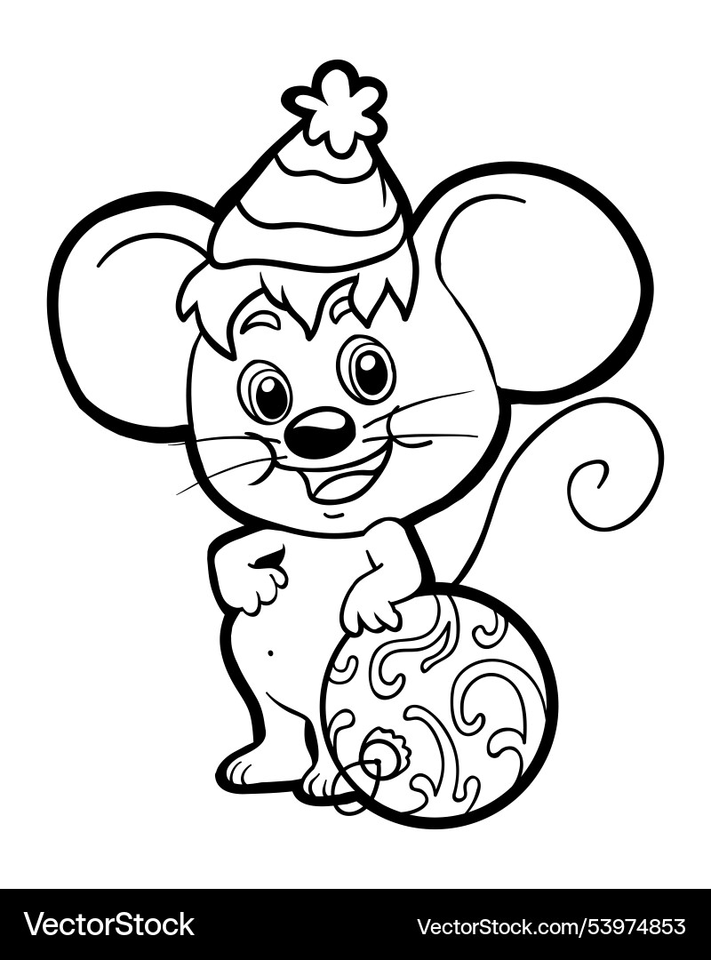 Cute Mouse with Christmas Hat Coloring Page – Royalty-Free Vector |  VectorStock, image size:800x1080
