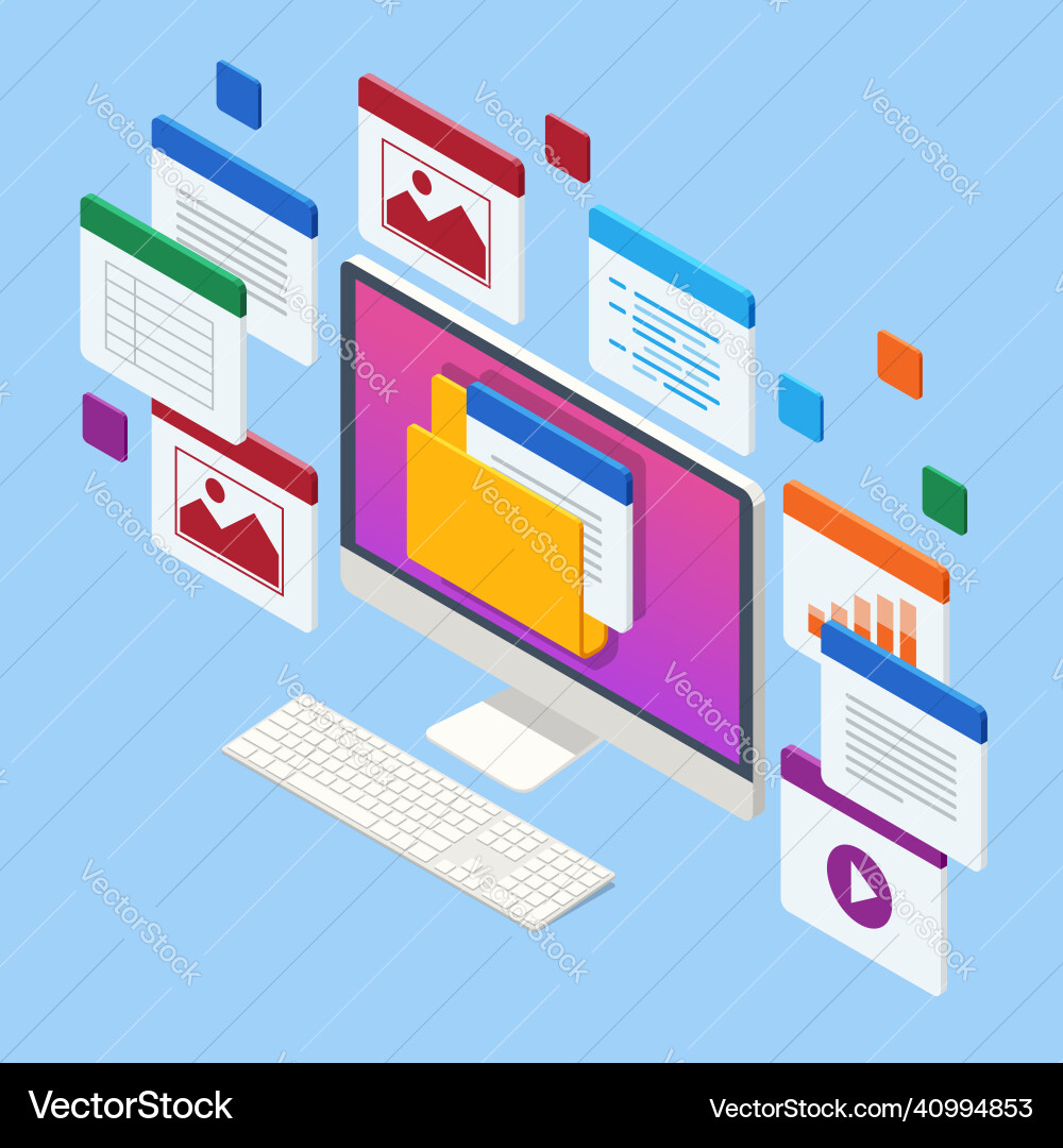 Database File Flow - Isometric vector image