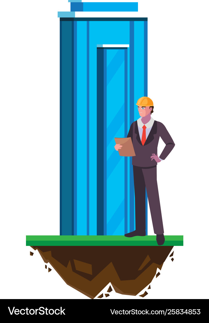 Engineer builder worker with building Vector Image