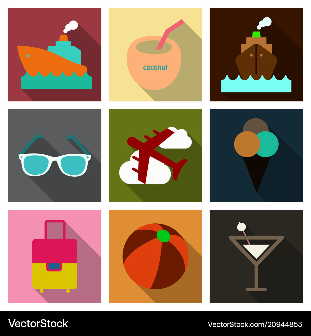 Flat icons set with long shadow effect Vector Image