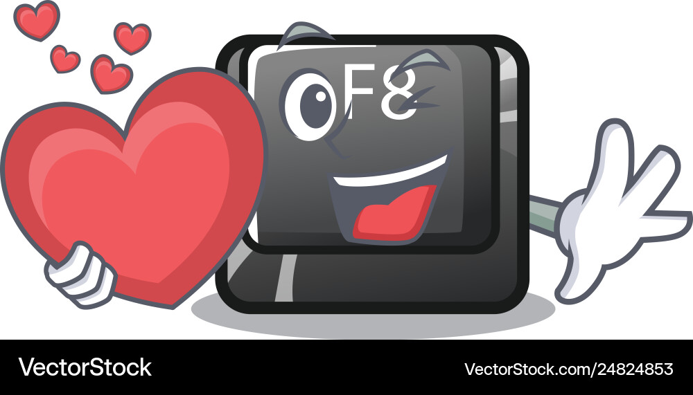 With heart f8 button installed on computer mascot vector image