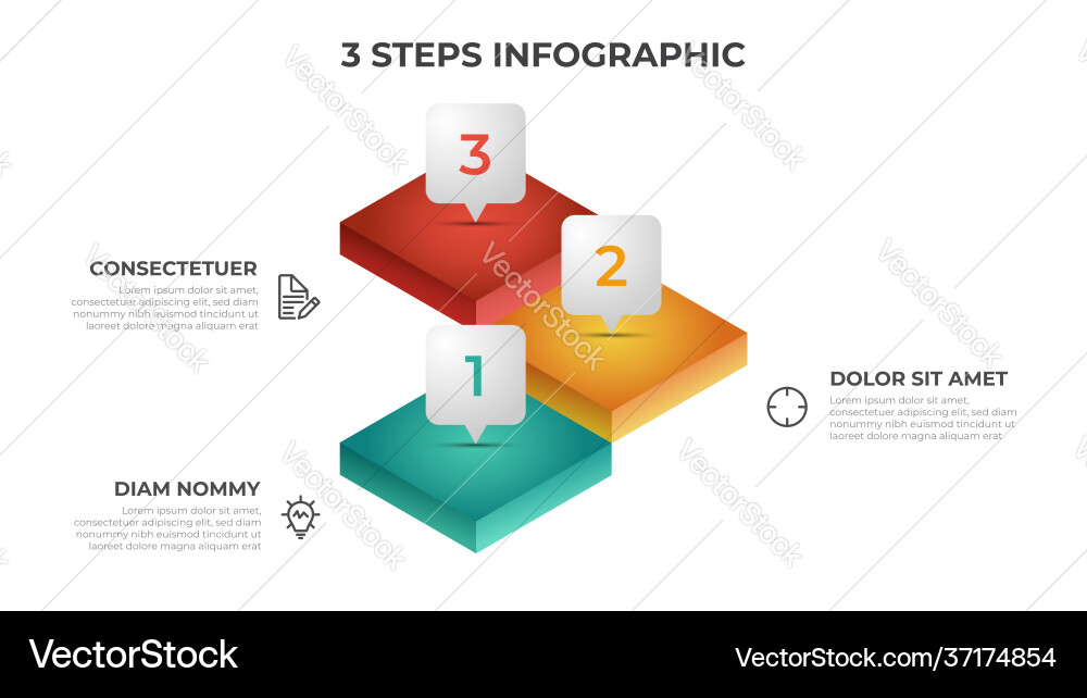 3 steps infographic element template with stack 3 steps infographic element template with stack vector image