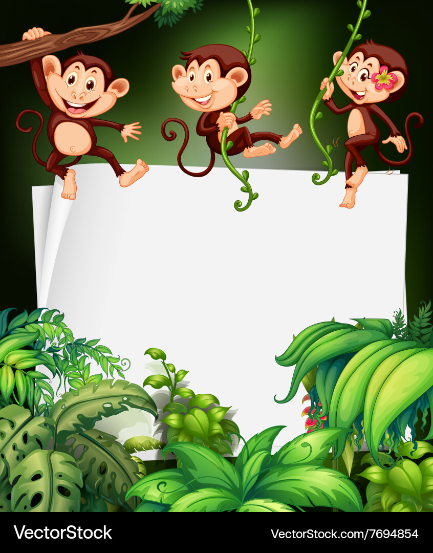 Border design with monkey on the tree Vector Image