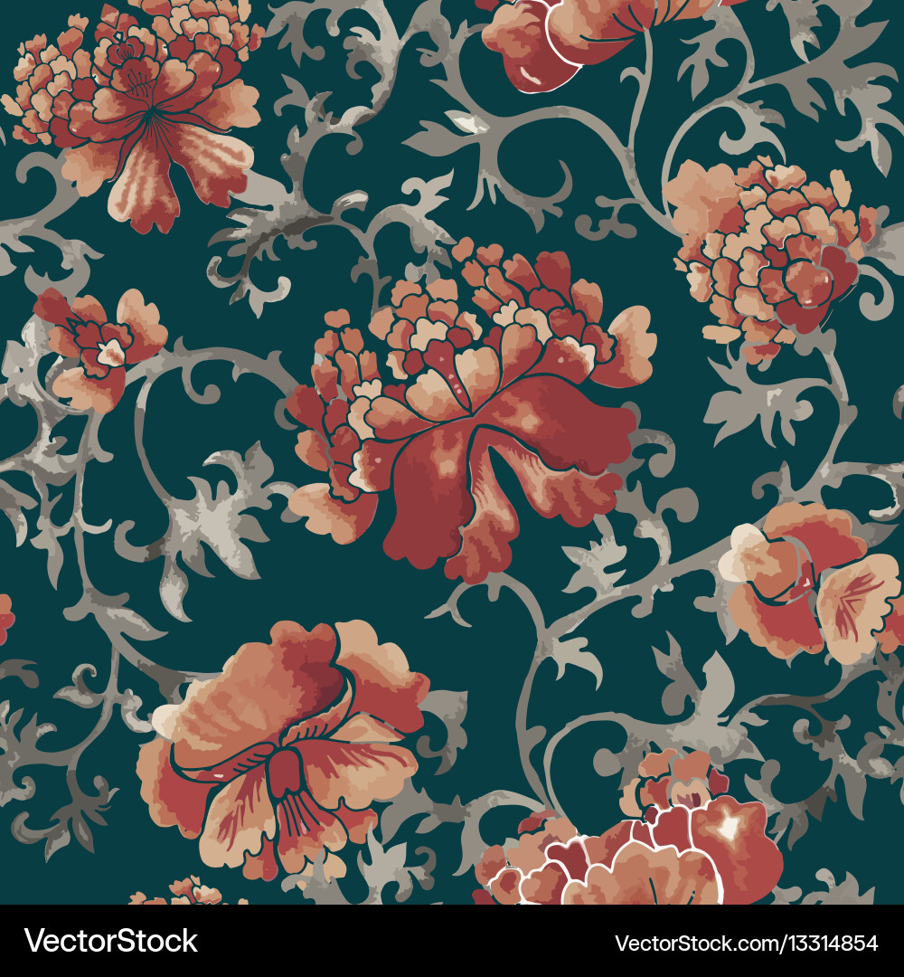 Chinese Floral Watercolor Pattern Vector Image