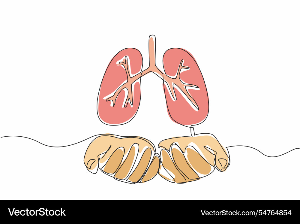 Continuous one line drawing two open palms Continuous one line drawing two open palms vector image