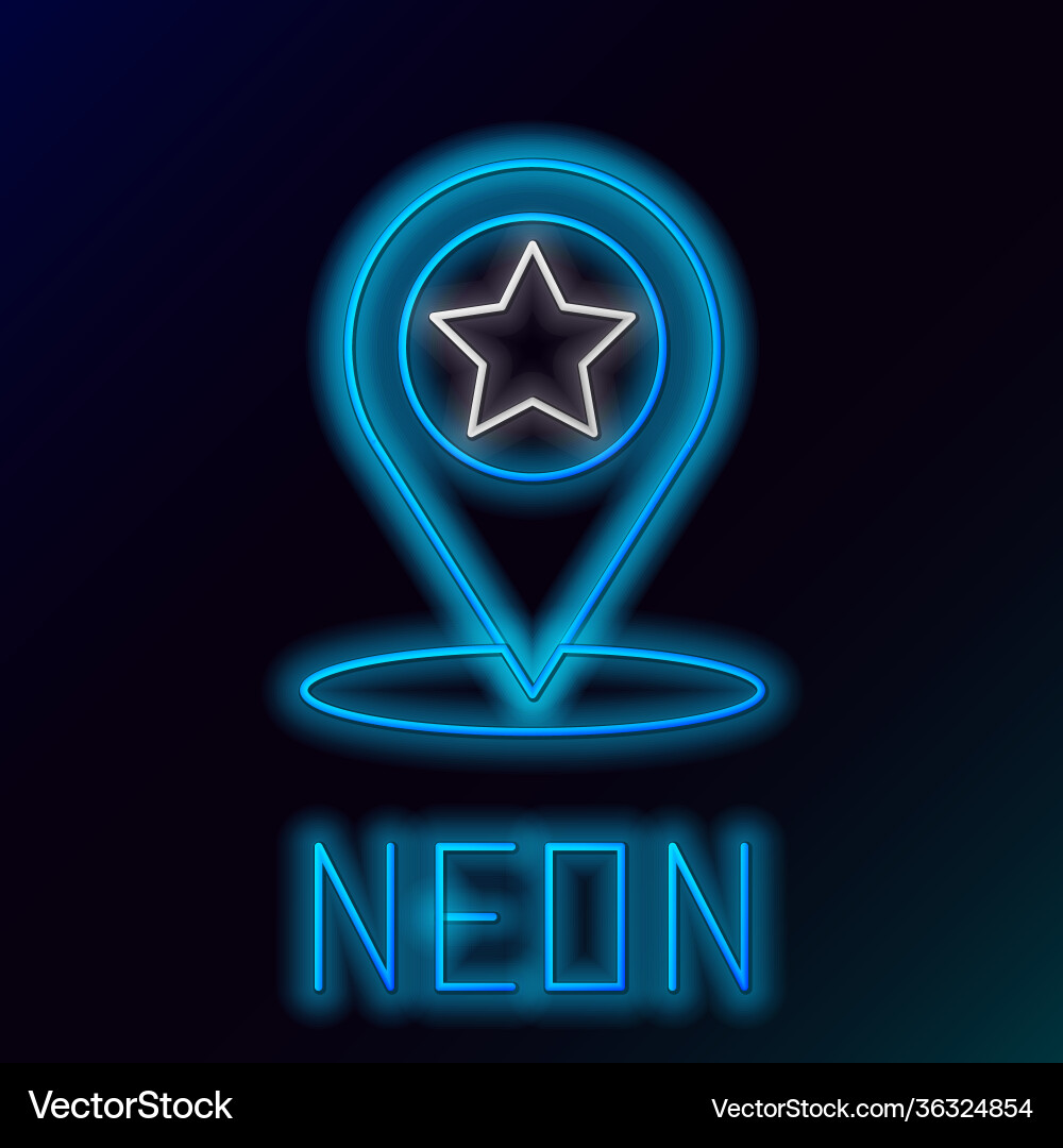 Glowing neon line map pointer with star icon Glowing neon line map pointer with star icon Vector Image