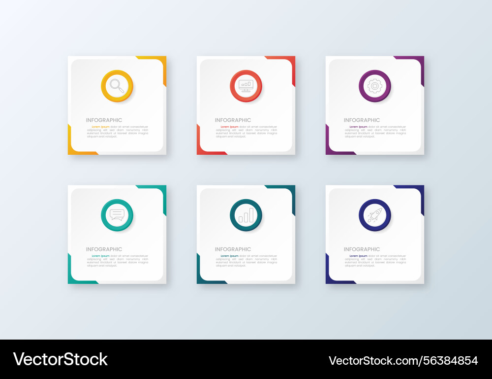Infographic timeline 6 options square shape with i Vector Image