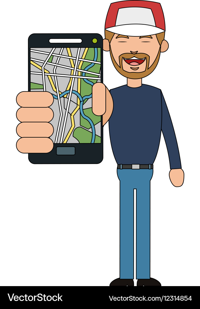 Man and smartphone with gps app design Vector Image