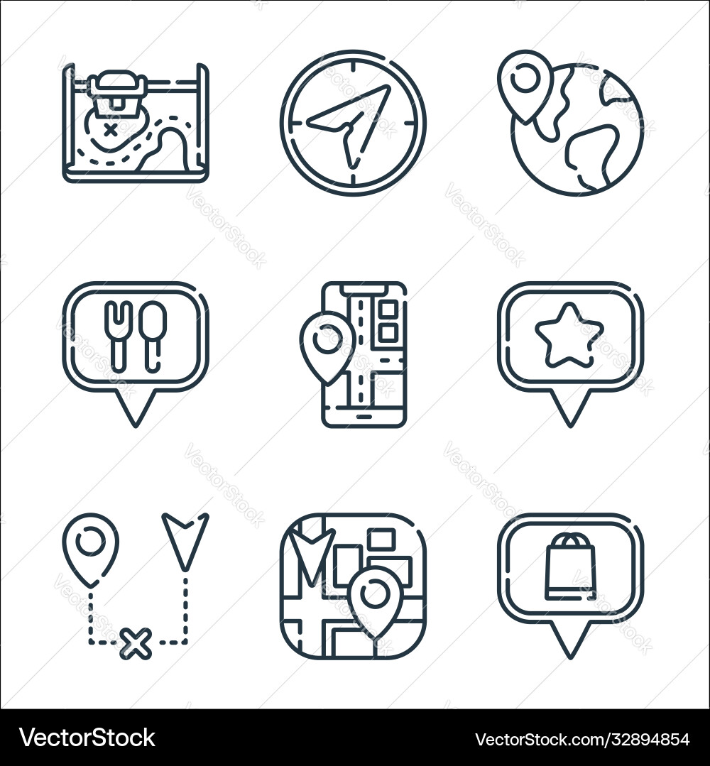 Navigation and maps line icons linear set quality Navigation and maps line icons linear set quality vector image