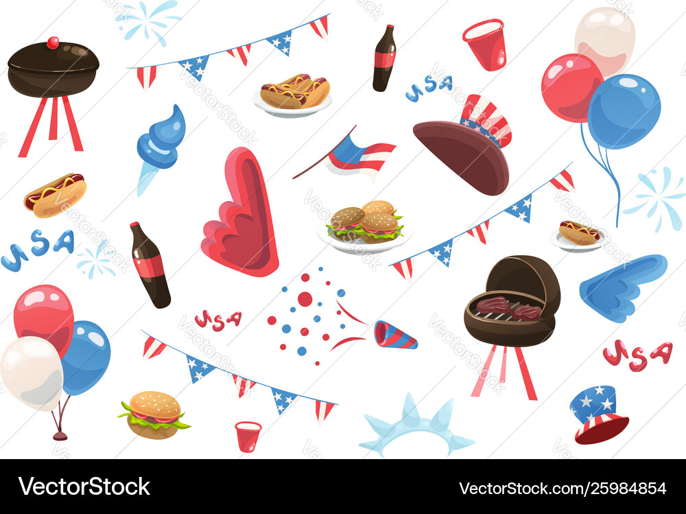 Set isolated objects for 4th july Vector Image