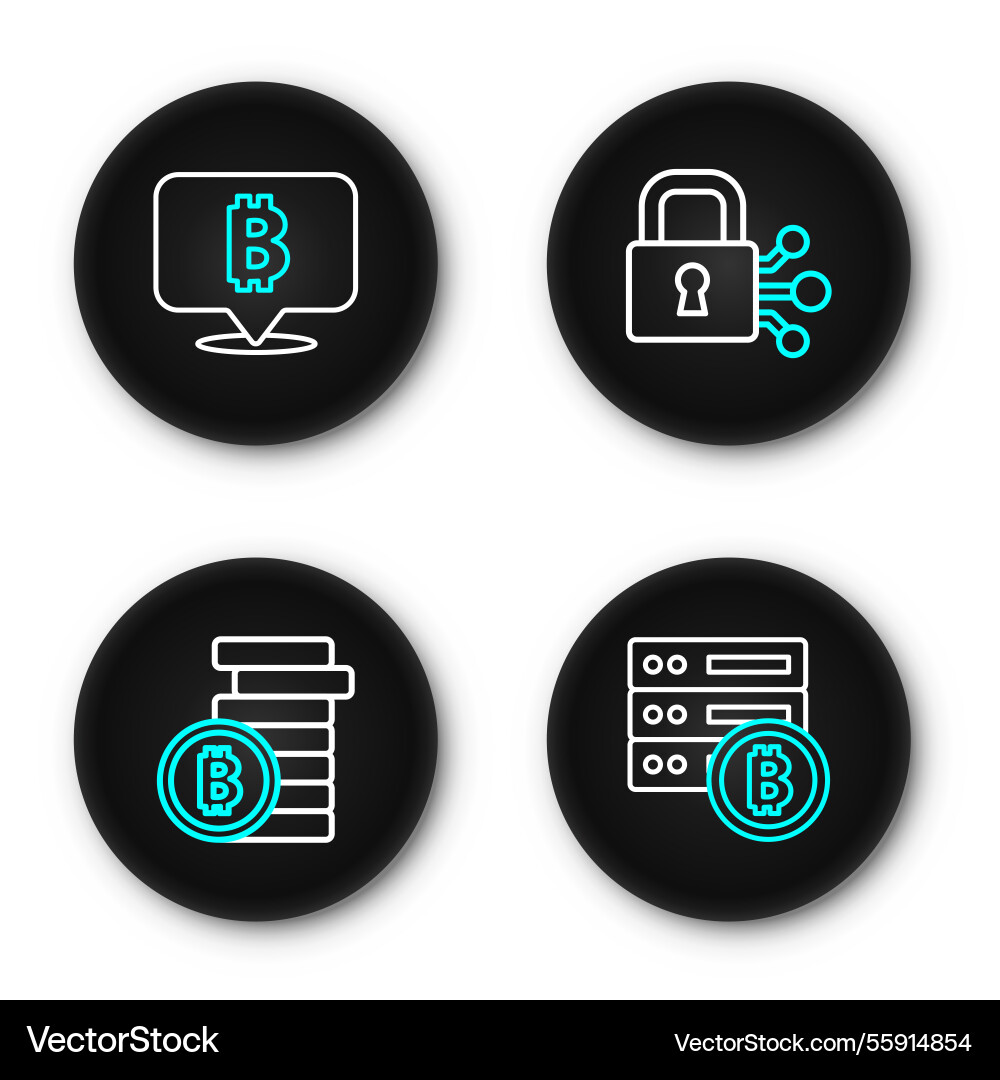 Set line server bitcoin lock with and icon Set line server bitcoin lock with and icon vector image
