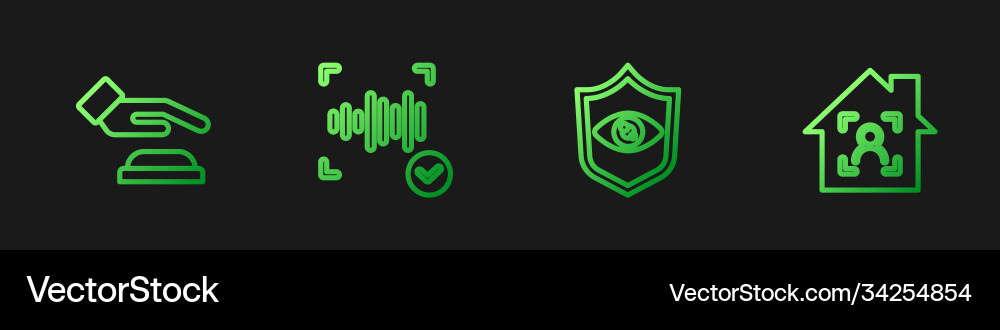 Set line shield eye scan palm print recognition Set line shield eye scan palm print recognition vector image