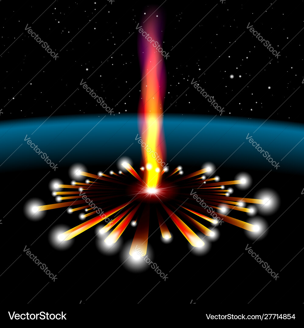 Space card with meteorite explosion Vector Image