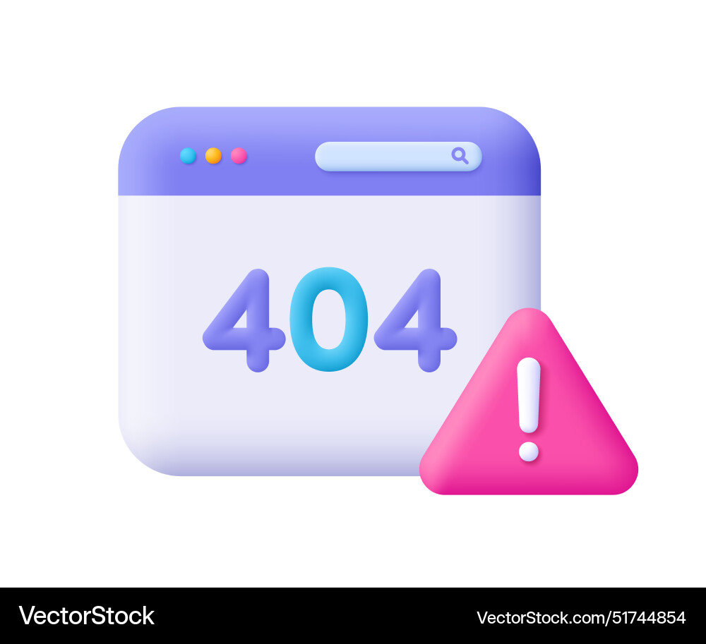 Web page with error 404 and attention exclamation vector image