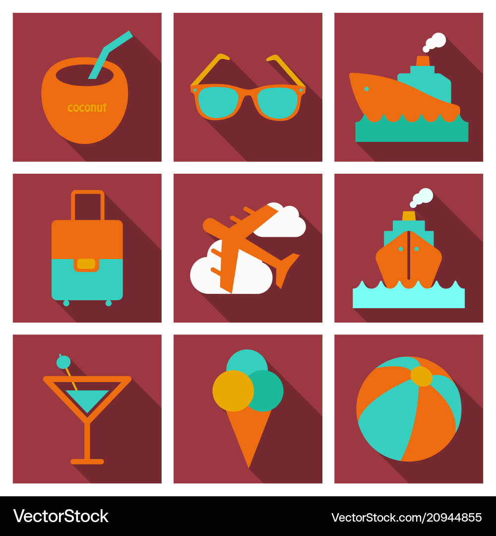 Flat icons set with long shadow effect vector image