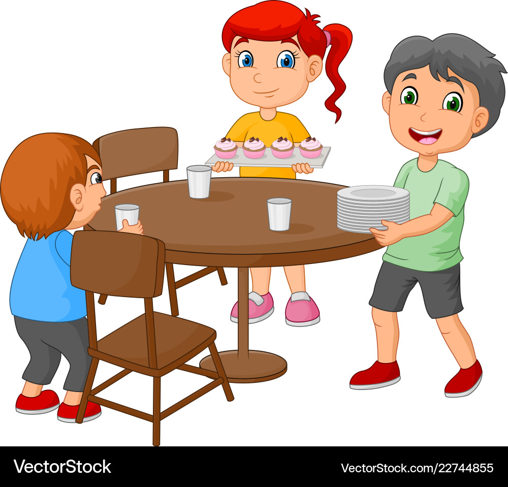 Kids Setting a Dining Table – Royalty-Free Vector | VectorStock, image size:1000x959