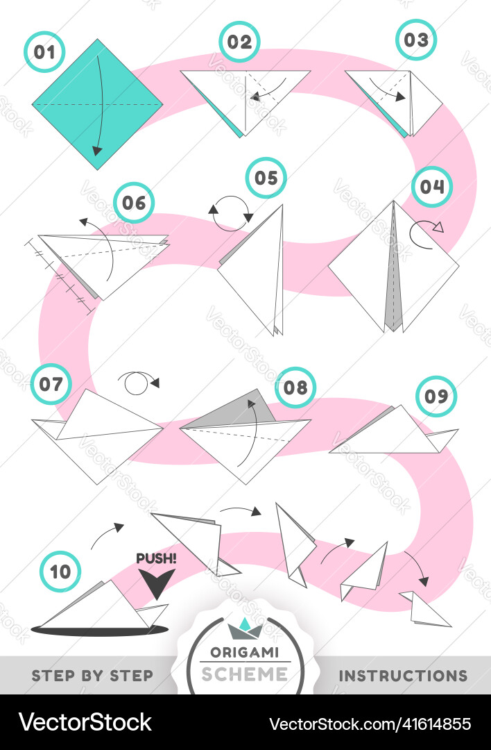 Origami scheme tutorial moving model Origami scheme tutorial moving model vector image