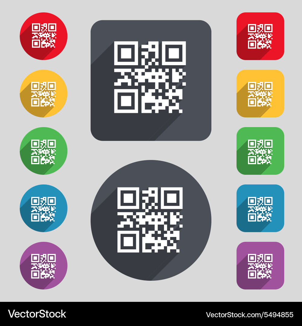 Qr code icon sign a set of 12 colored buttons Vector Image