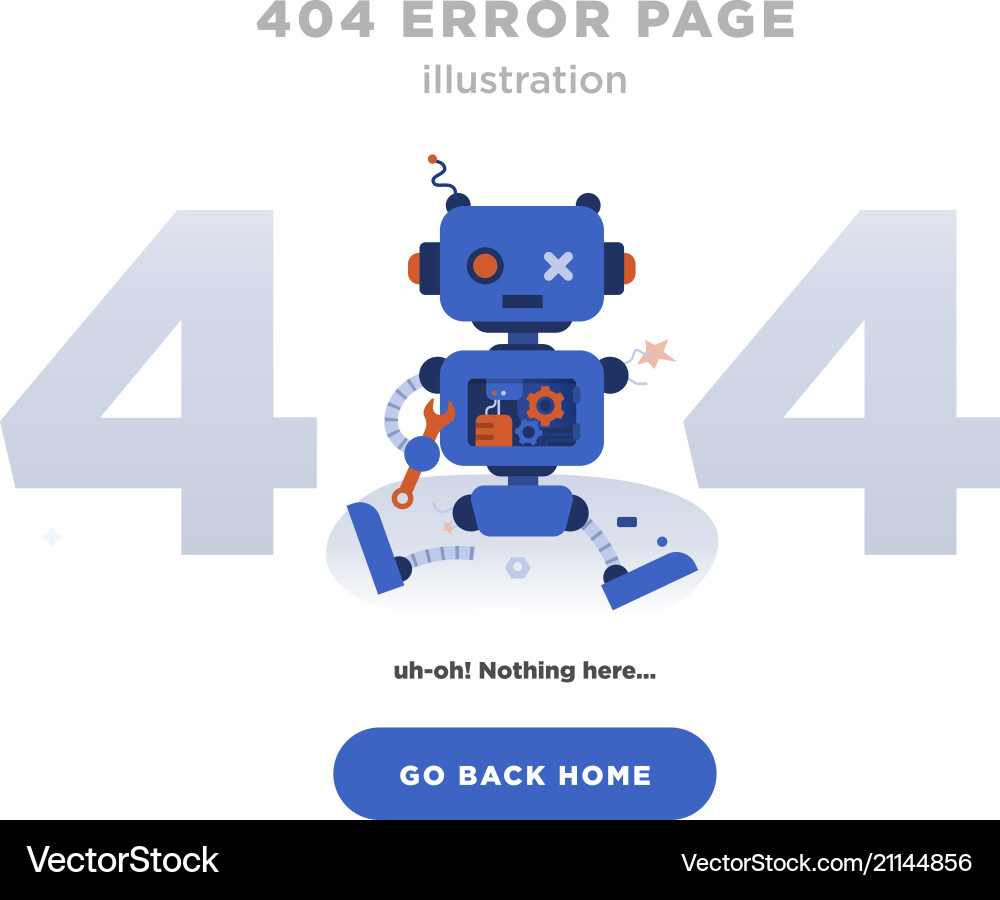 404 Error Page - Broken Robot vector image