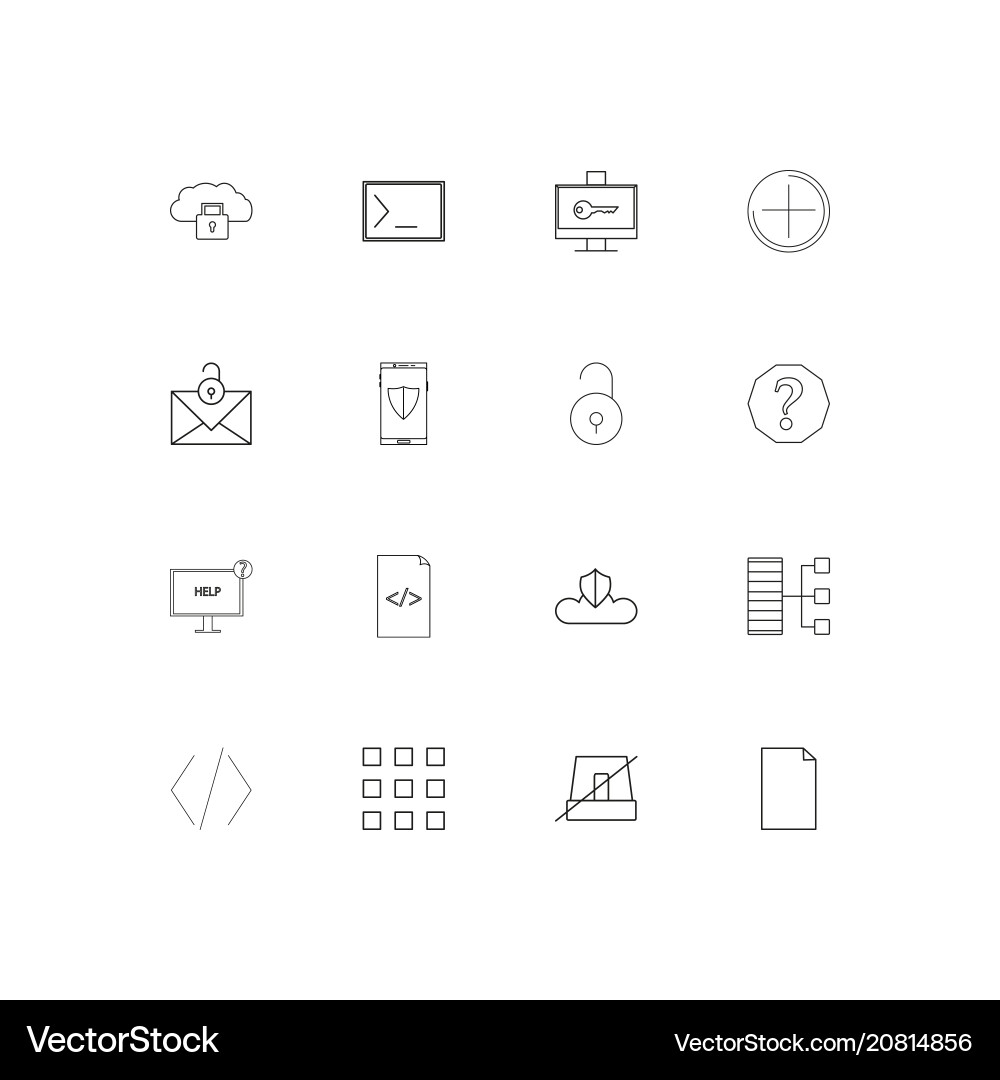 Cyber security linear thin icons set outlined vector image