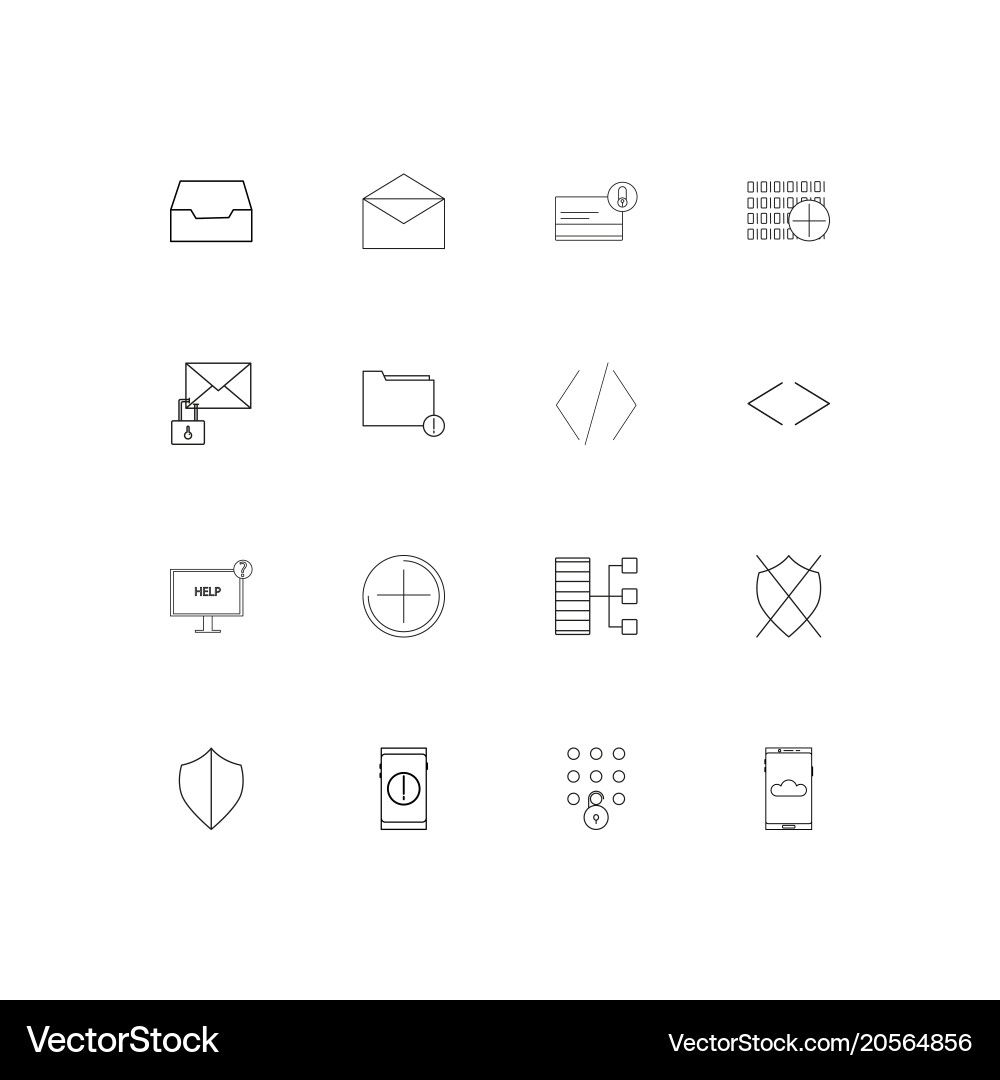 Cyber security simple linear icons set outlined Vector Image