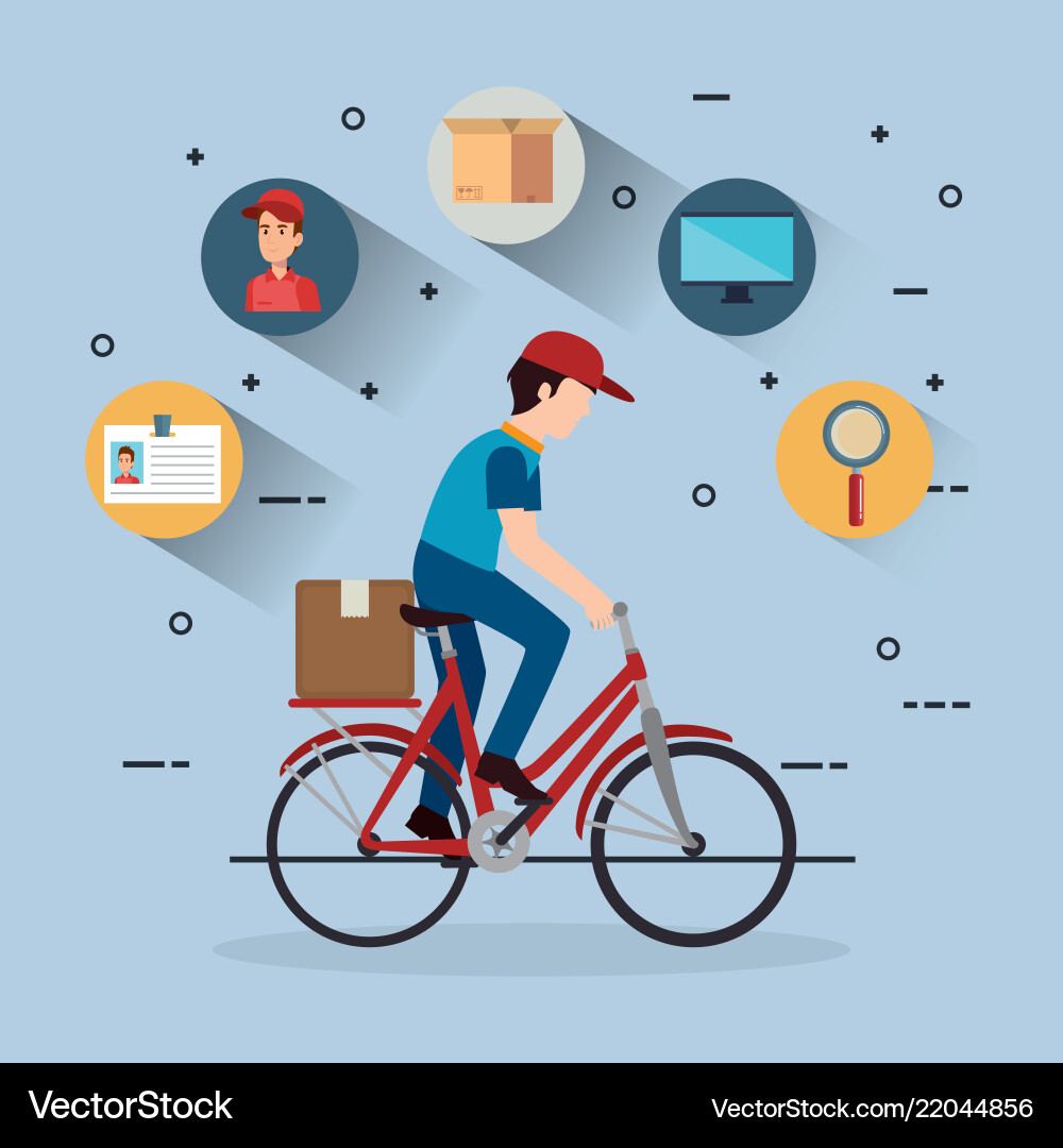 Delivery service worker character with set icons Delivery service worker character with set icons Vector Image