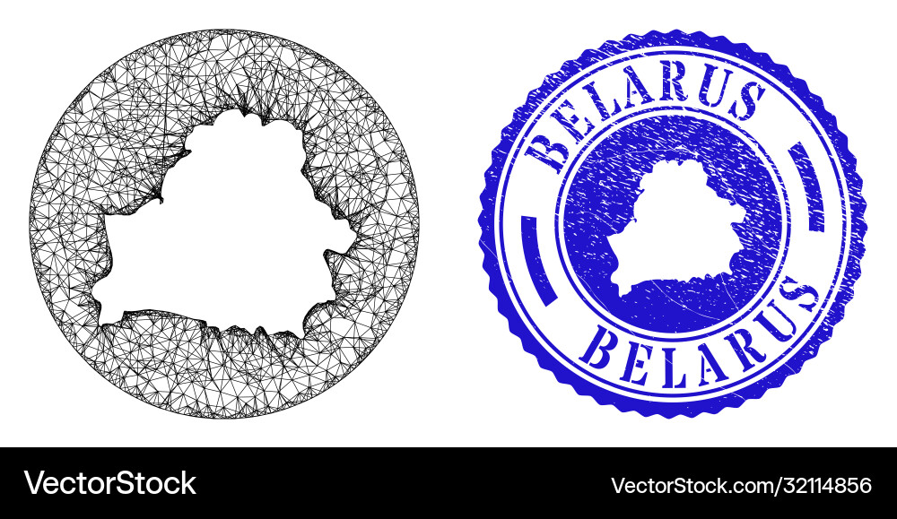 Mesh net stencil belarus map and distress round Vector Image