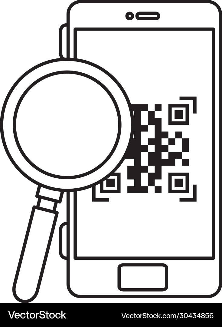 Qr code inside smartphone and lupe design vector image
