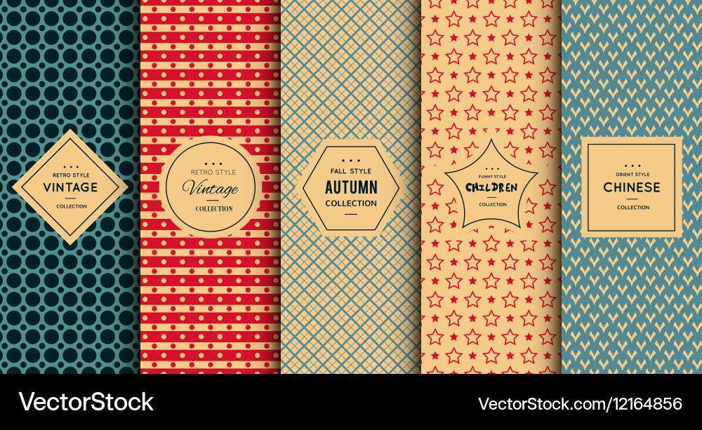 Retro Seamless Pattern Collection Vector Image