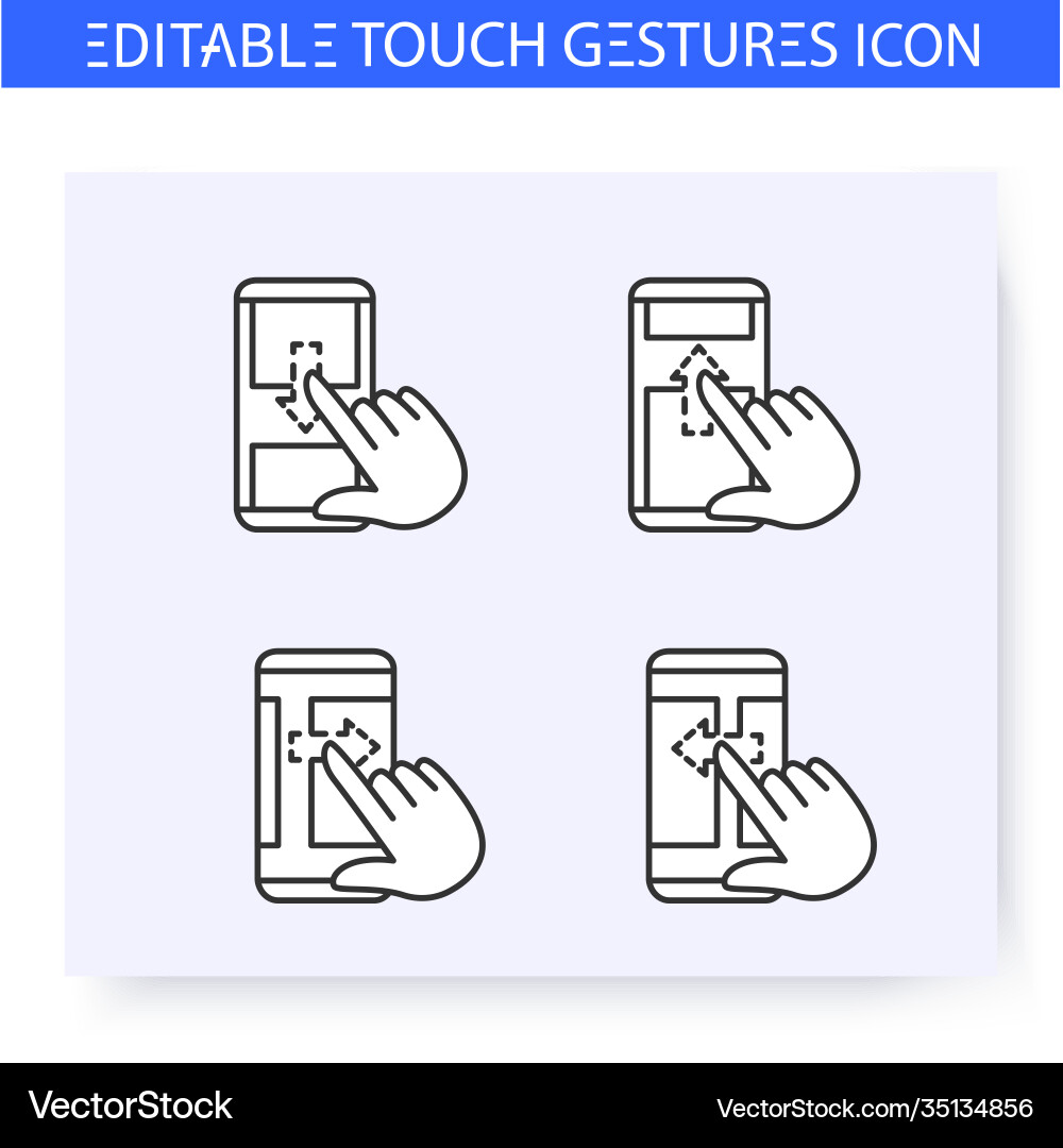 Scroll hand gestures line icons set editable Vector Image