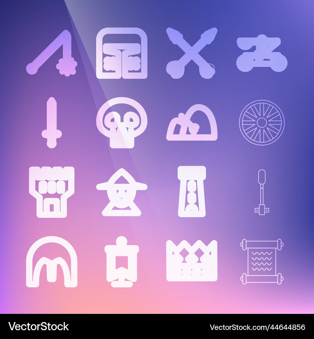Set line decree parchment scroll torch flame Vector Image