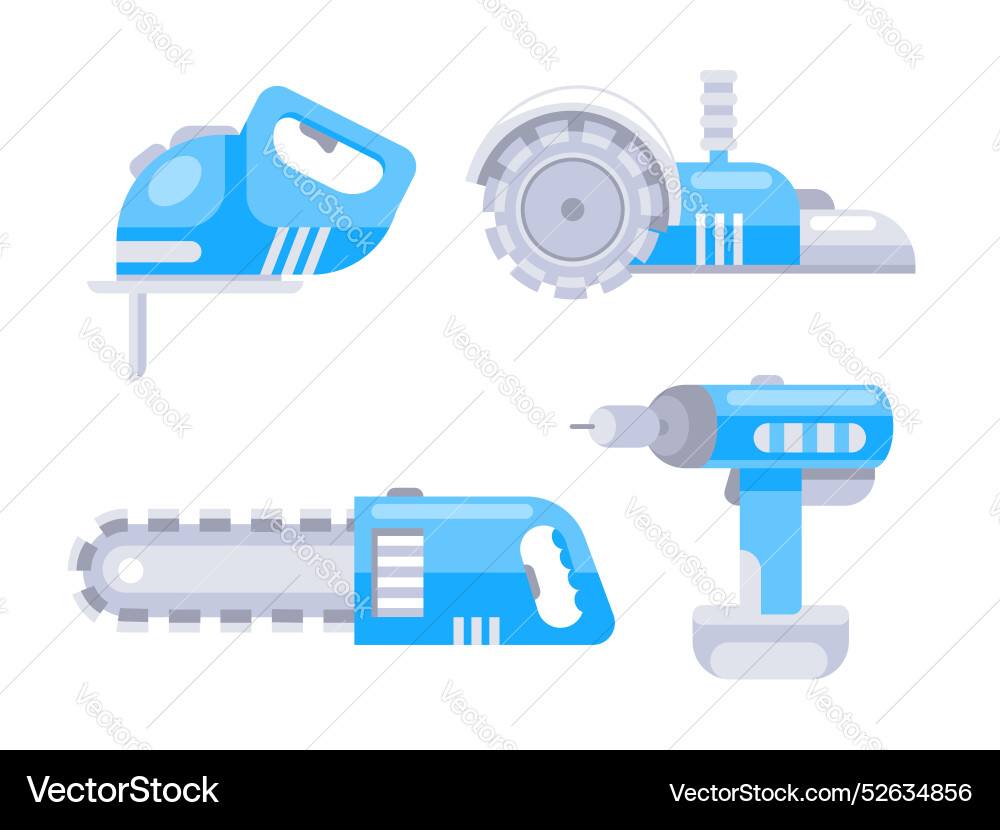 Set of blue power tools for construction works Set of blue power tools for construction works vector image