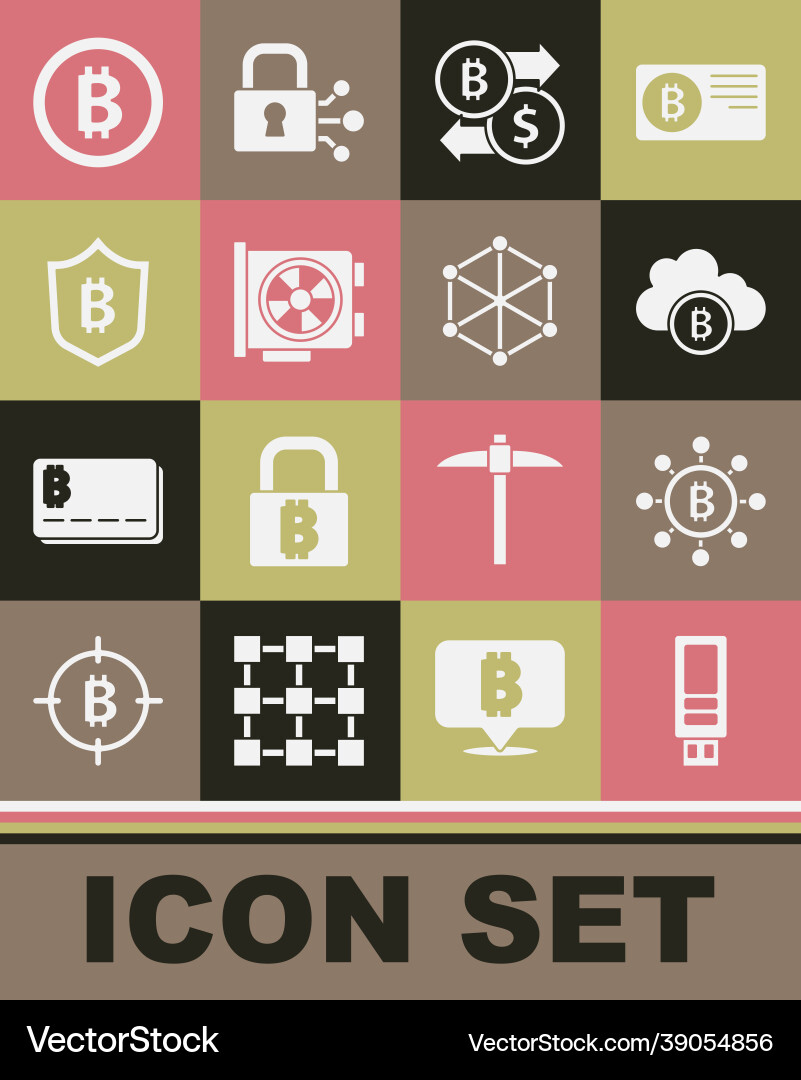 Set usb flash drive blockchain technology bitcoin Vector Image