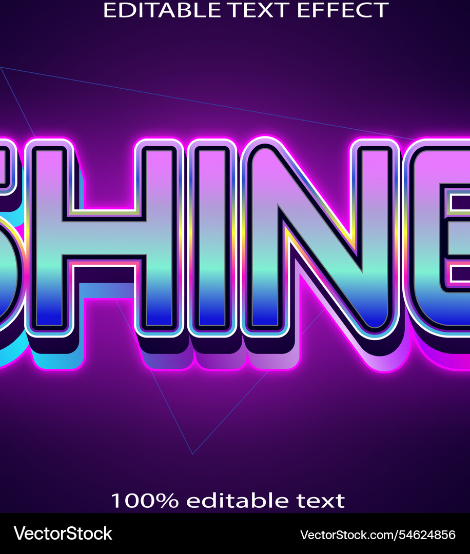Shine editable text effect 3d emboss neon style Shine editable text effect 3d emboss neon style vector image