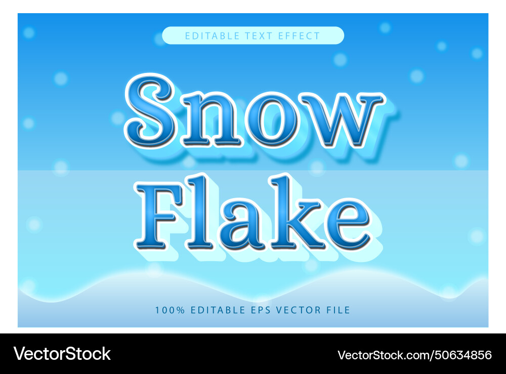 Snow flake editable text effect 3d gradient Vector Image