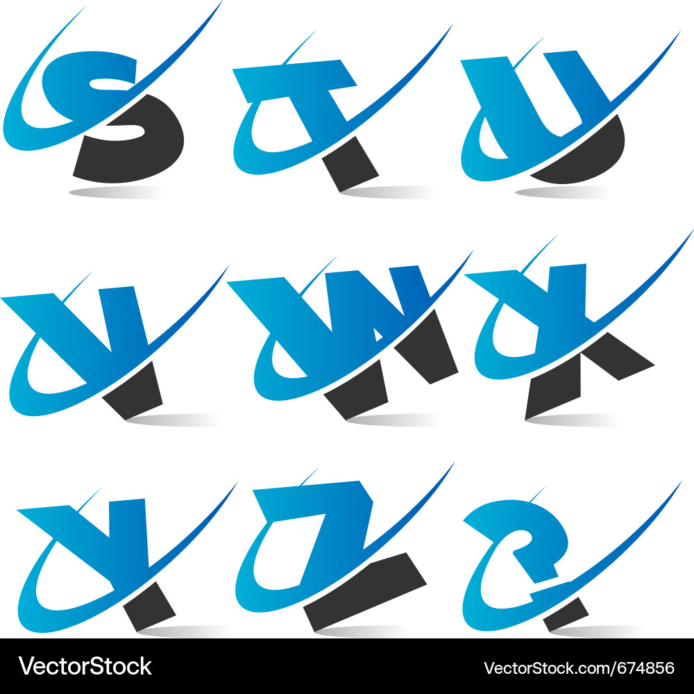 Swoosh Letter Icons - Dynamic Swirls vector image