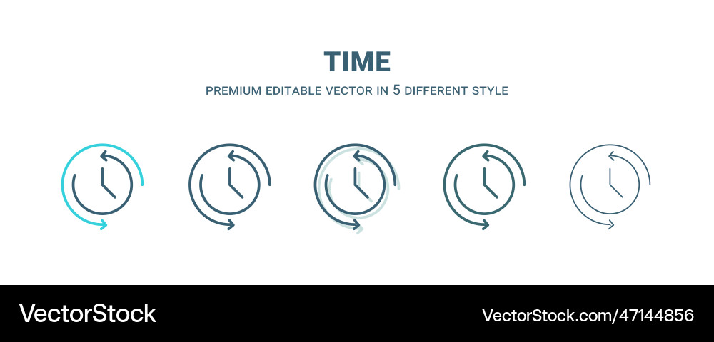 Time icon in 5 different style outline filled two Vector Image