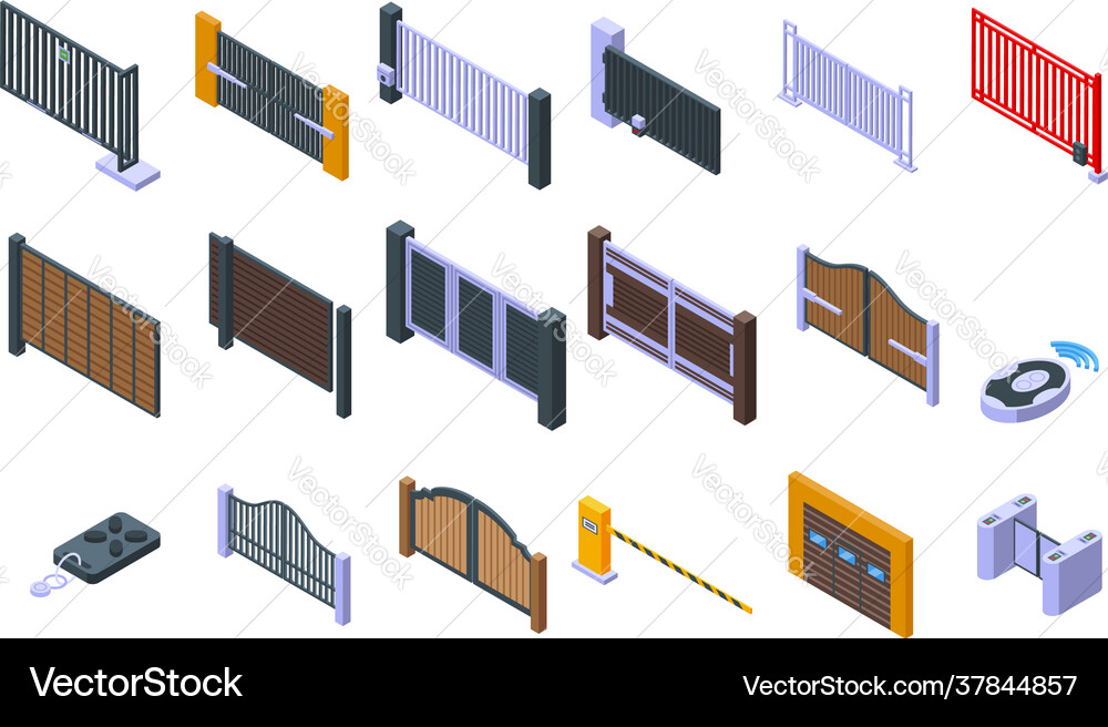 Automatic gate icons set isometric style Automatic gate icons set isometric style vector image
