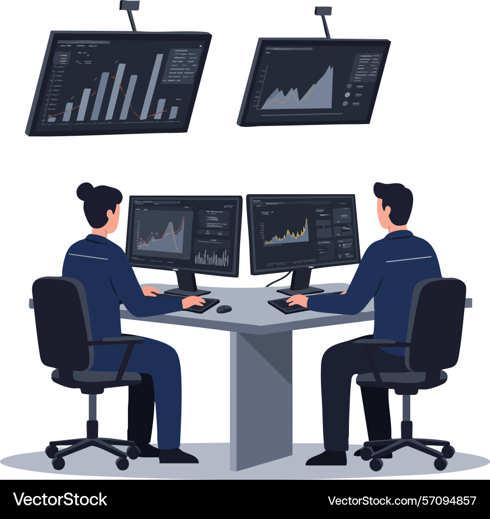 Business professionals analyzing data on multiple Vector Image