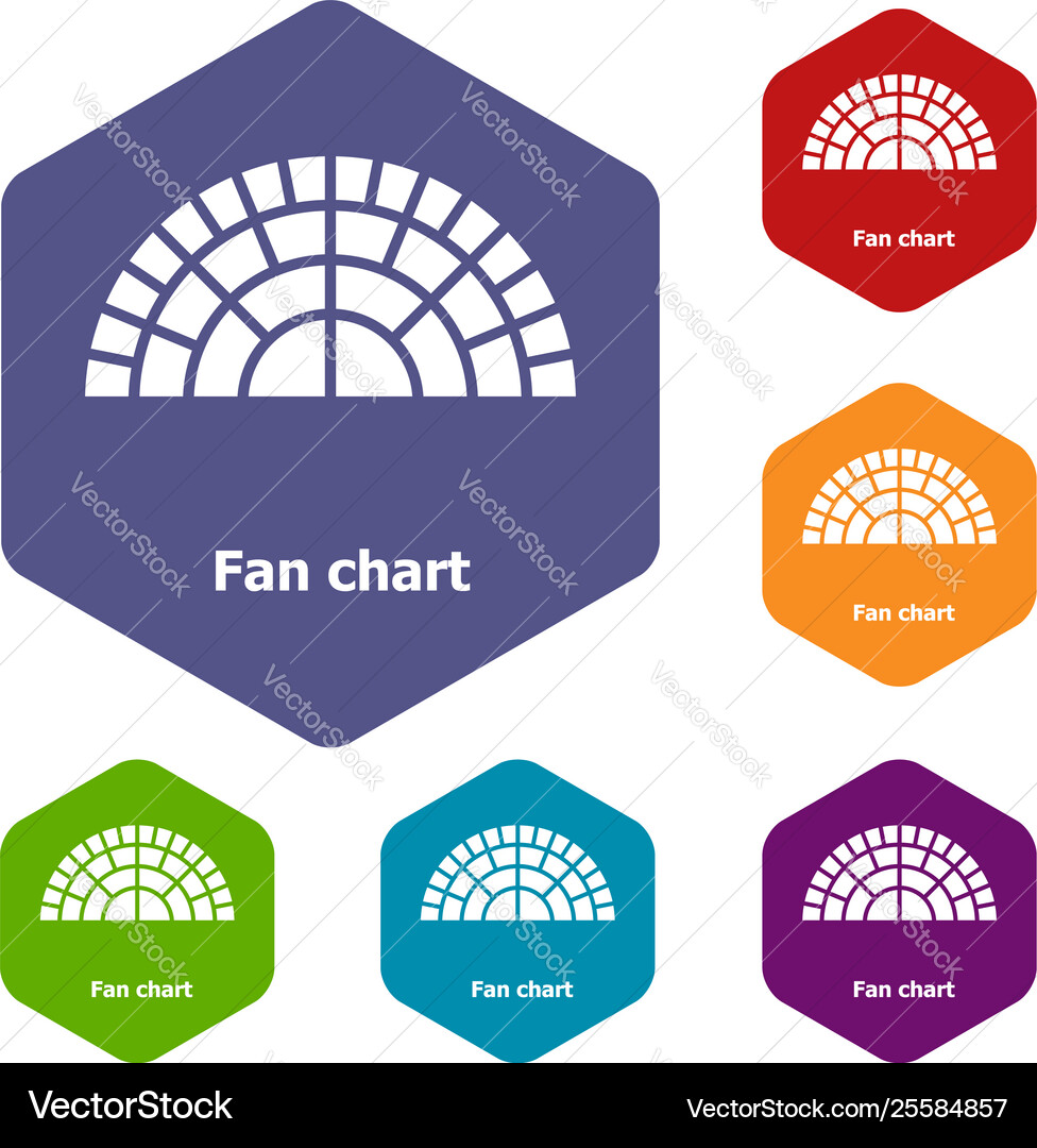 Fan Chart Icons - Hexagonal Set vector image